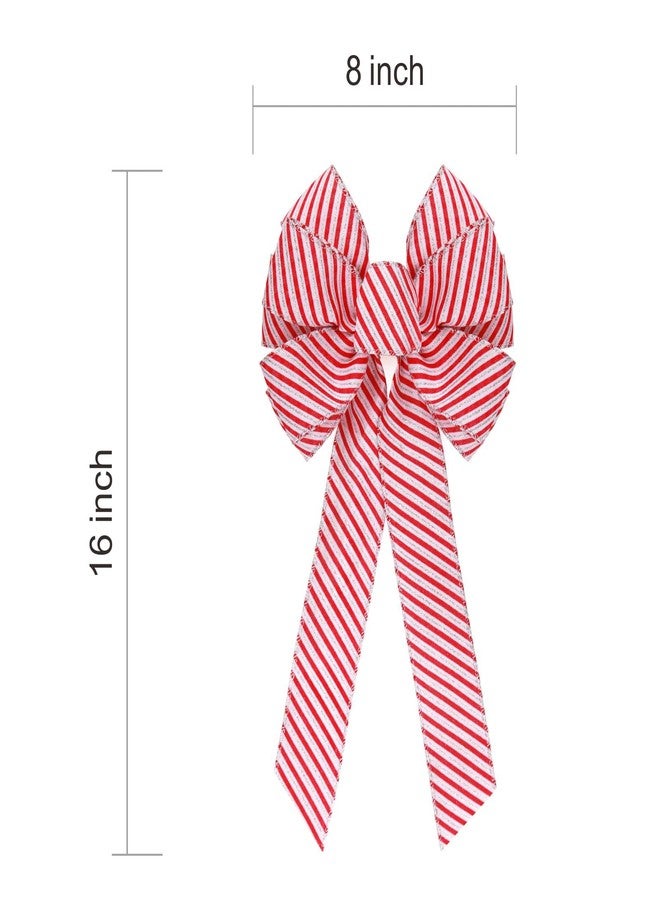 Meseey 2 Pcs 16 x 8 Inch Large Christmas Candy Red Bows Wreaths Peppermint Bow for Gift Wrapping Tree Topper Front Door Home Decorations - Image 2